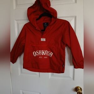 Osh Kosh Hooded Raincoat Windbreaker Pullover 6/7 Red Packable jacket